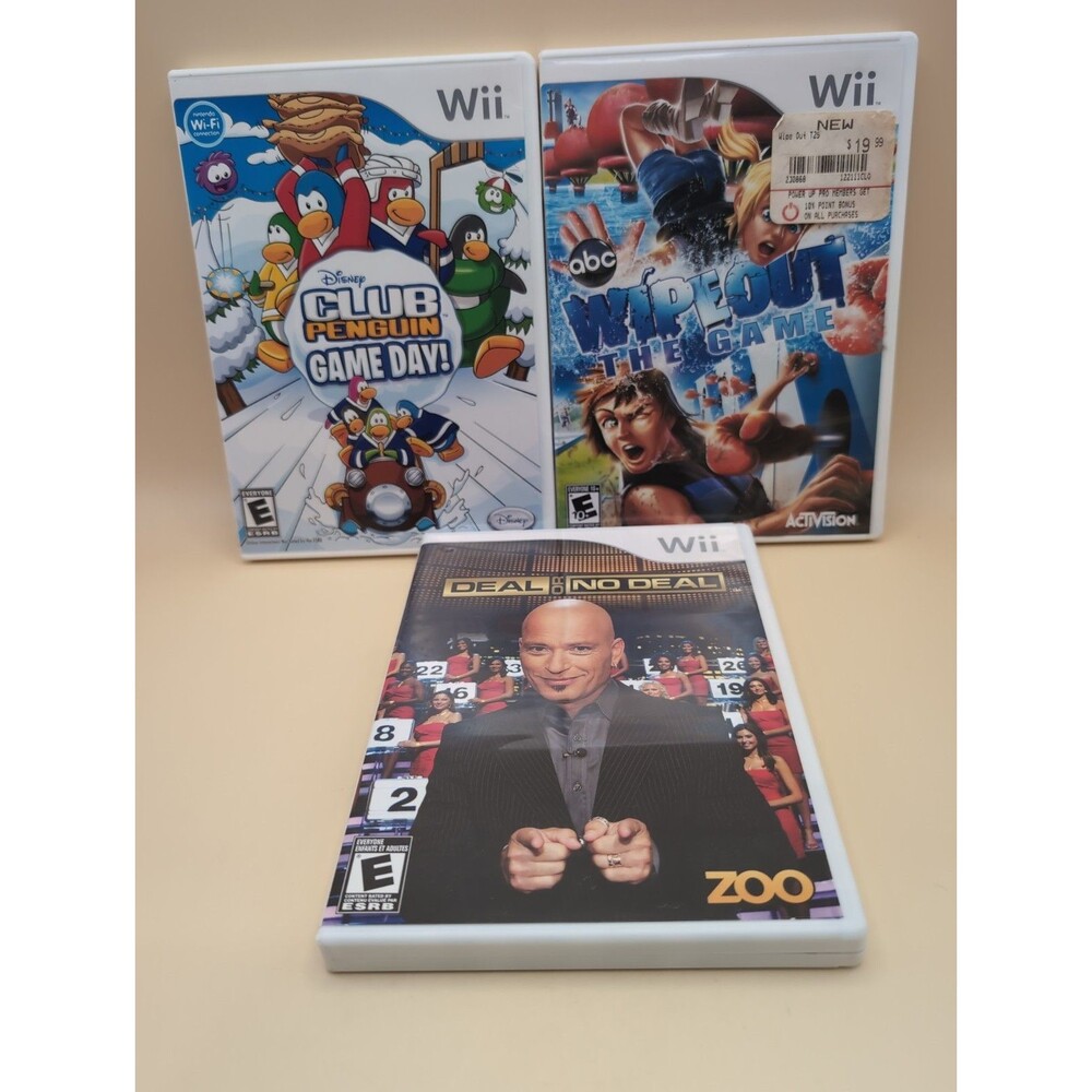 Lot of 3 Nintendo Wii Video Game Disney Penguin Game Day Deal Or No Deal Wipeout